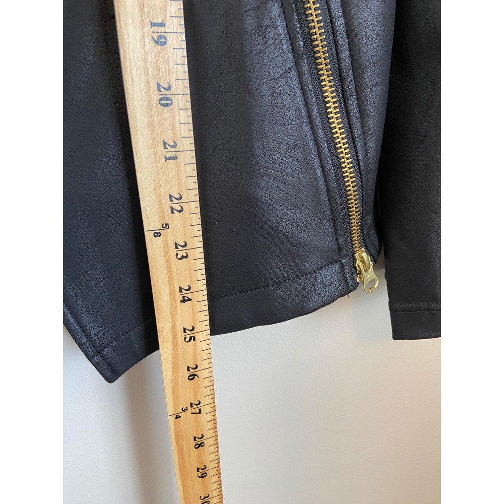 Clara Sunwoo Womens XL Black Liquid Leather Zip Moto Jacket Gold Zip - Picture 4 of 8